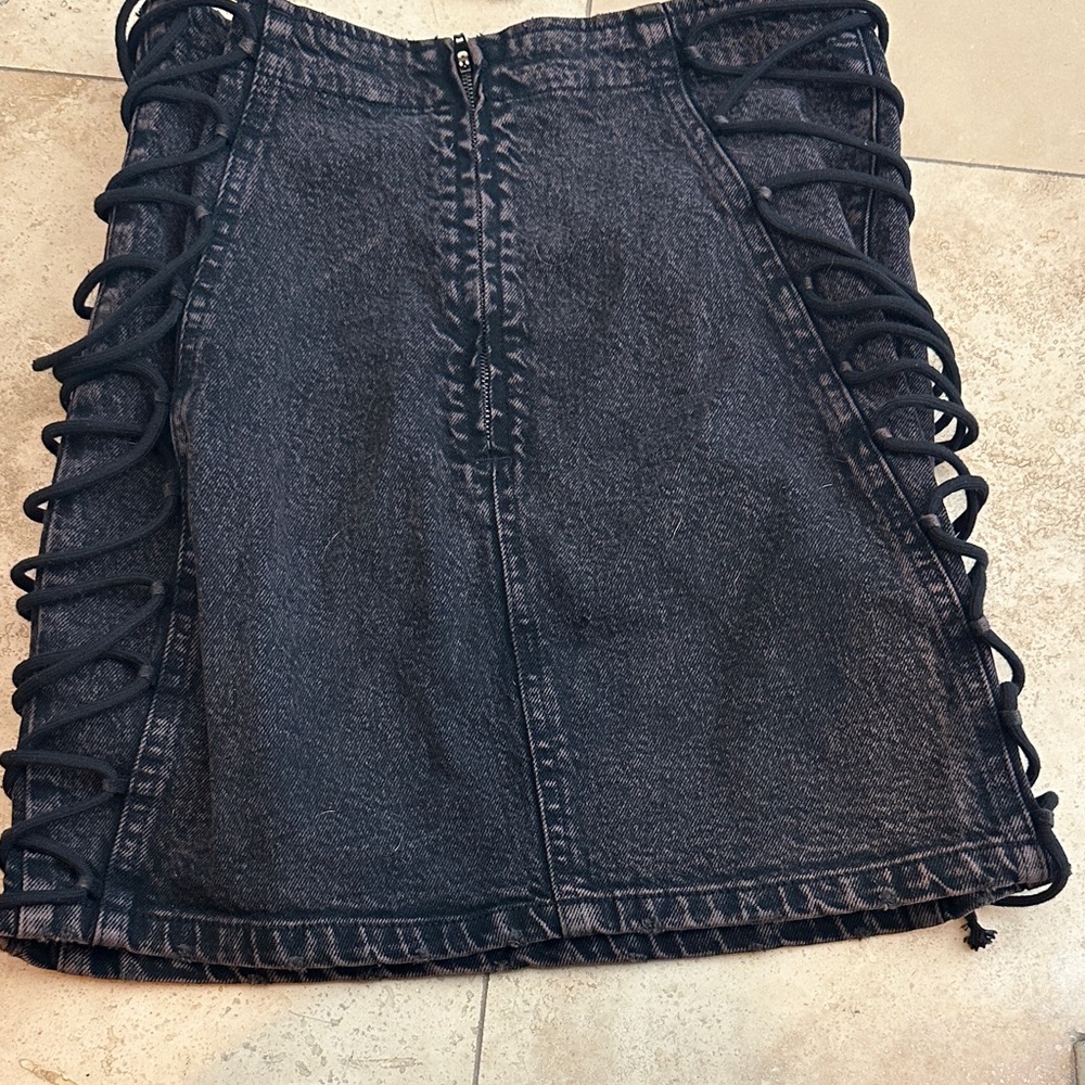 Free People Black Lace-Up Pencil Skirt